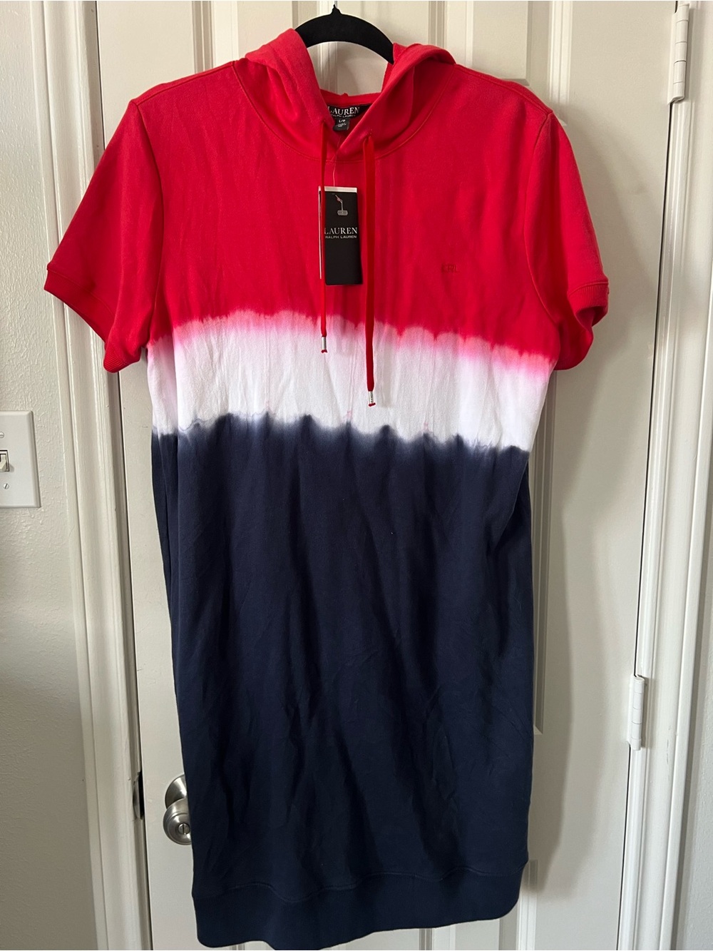 Ralph Lauren Red White Navy Tie-Dye Short-Sleeve Hoodie Dress
